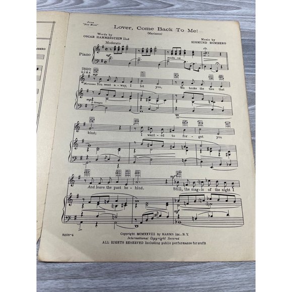 Piano Sheet Music Lover Come Back to Me from The New Moon Sigmund Romberg 1928 - Picture 2 of 5